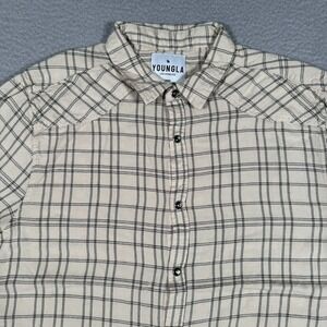 YoungLA Shirt Mens Large Brown Pearl Snap Plaid Flannel Outdoor Casual Preppy